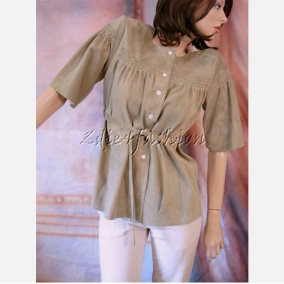 $3500 New MICHAEL KORS Olive Suede Leather Empire Tunic Belt Jacket Top 10 - Picture 1 of 6